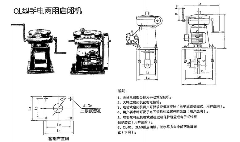 手电两用螺杆启闭机3T-80T结构布置图