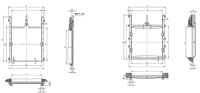 小型平面铸铁闸门PGZ及PZ型布置结构图