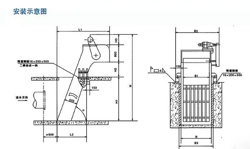 回转式格栅清污机HG-I型安装结构图