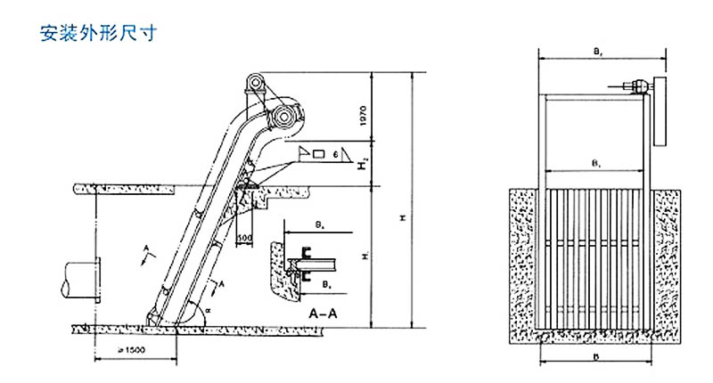回转式格栅清污机HG-II型安装布置结构图