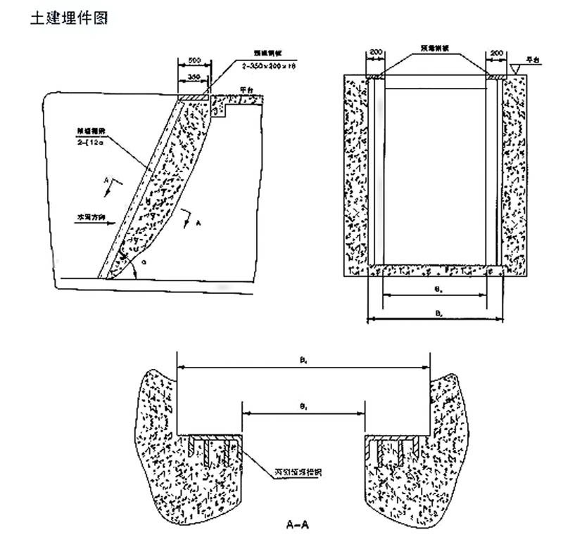 回转式格栅清污机HG-II型土建埋件安装布置结构图