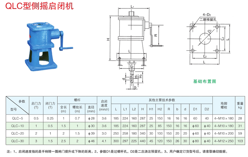 侧摇螺杆启闭机qlc技术参数