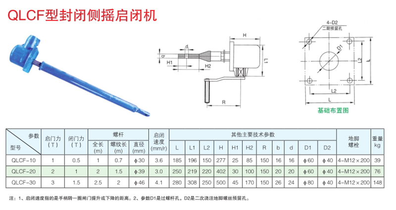 封闭侧摇启闭机QLCF技术参数