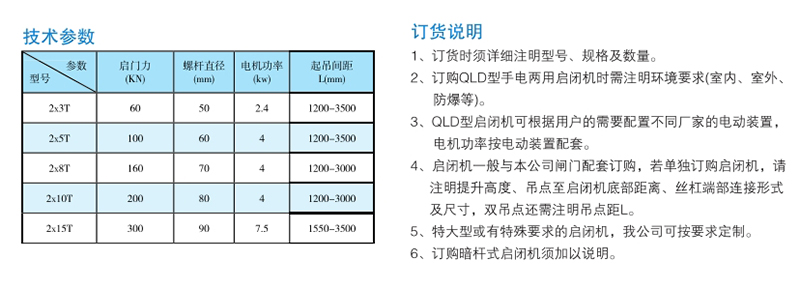 双吊点电装螺杆启闭机QLD型技术参数